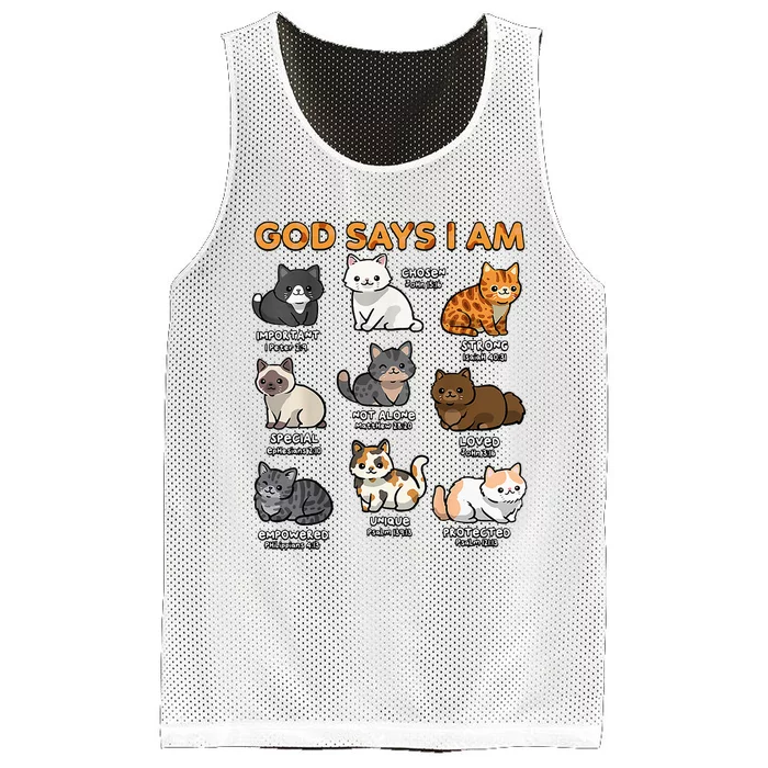 God Says I Am Cat Cute Cats Lover Bible Verse Christian Mesh Reversible Basketball Jersey Tank