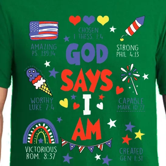 God Says I Am July 4th Christian Bible Verse Pajama Set