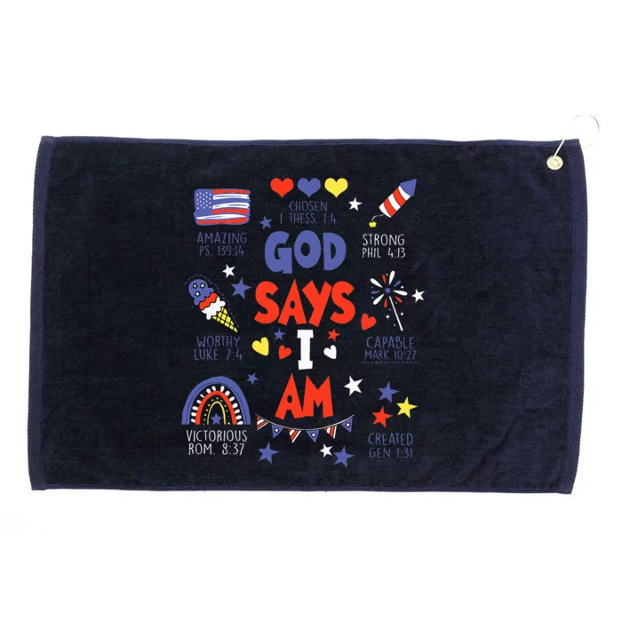 God Says I Am July 4th Christian Bible Verse Grommeted Golf Towel