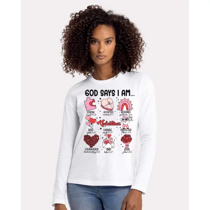 God Says I Am Valentine Funny Jesus Valentines Womens Cotton Relaxed Long Sleeve T-Shirt