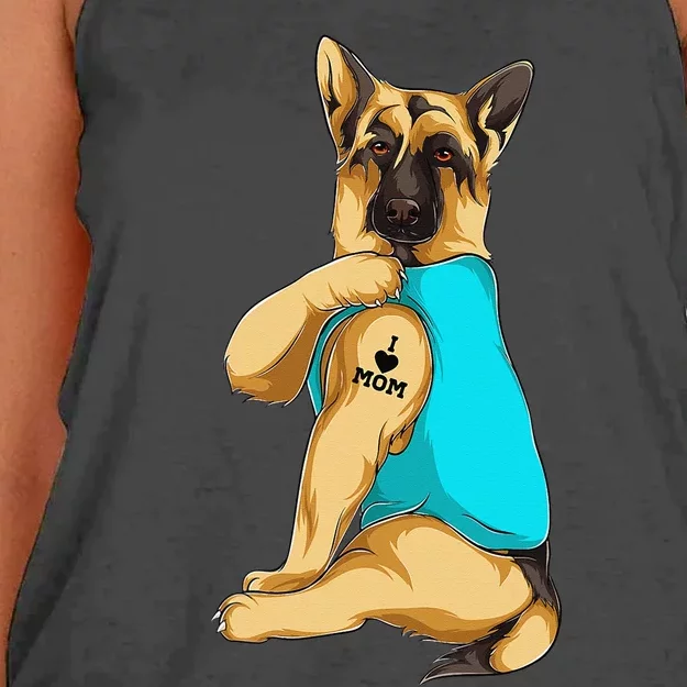 German Shepherd I Love Mom Tattoo Apparel Dog Mom Women's Knotted Racerback Tank