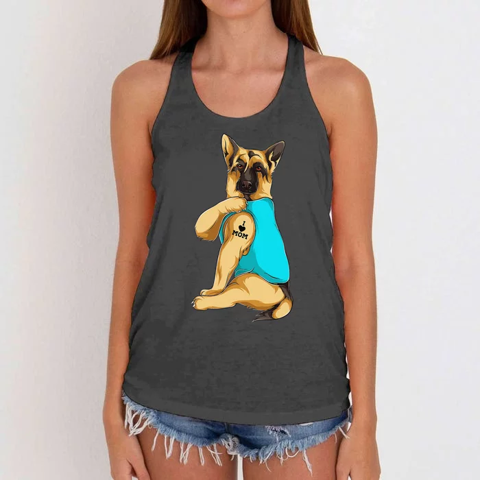 German Shepherd I Love Mom Tattoo Apparel Dog Mom Women's Knotted Racerback Tank