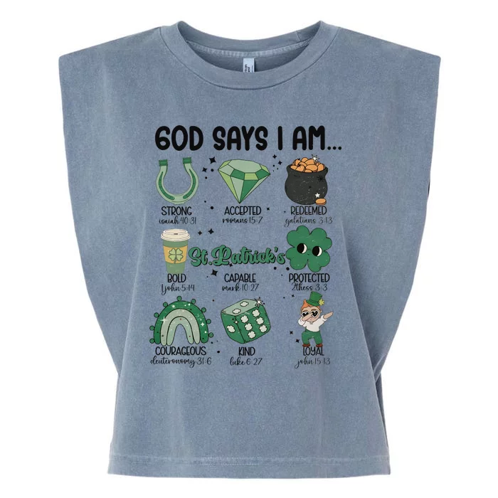 God Says I Am Retro St PatrickS Day Garment-Dyed Women's Muscle Tee