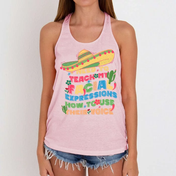 Groovy Sarcastic I Need To Teach My Facial Expressions How To Use Their Voice Women's Knotted Racerback Tank