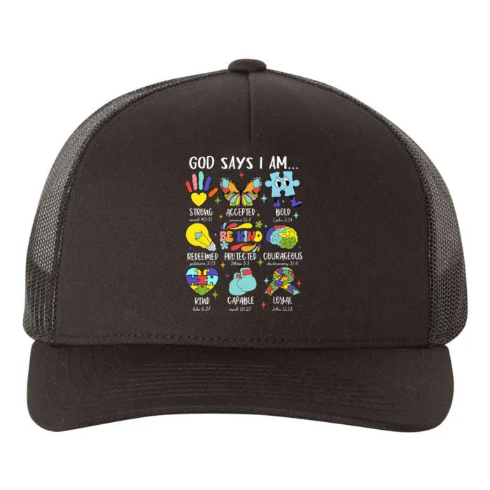 God Says I Am Be Kind Autism Awareness Sped Yupoong Adult 5-Panel Trucker Hat