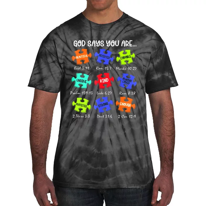 God Says I Am Autism Awareness Retro Be Kind Tie-Dye T-Shirt