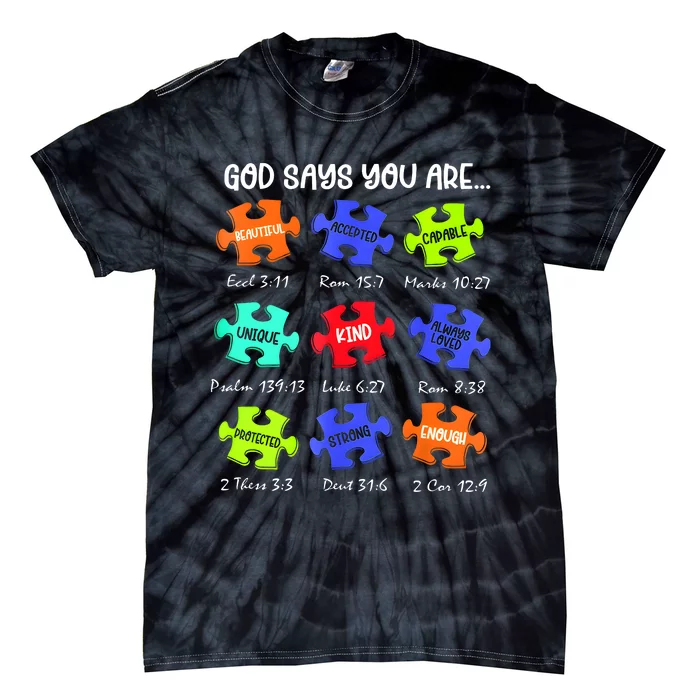 God Says I Am Autism Awareness Retro Be Kind Tie-Dye T-Shirt