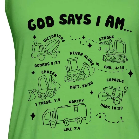 God Says I Am Truck Construction Christian Bible Verse Ladies Essential Flowy Tank