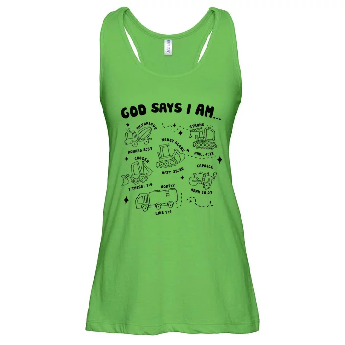 God Says I Am Truck Construction Christian Bible Verse Ladies Essential Flowy Tank