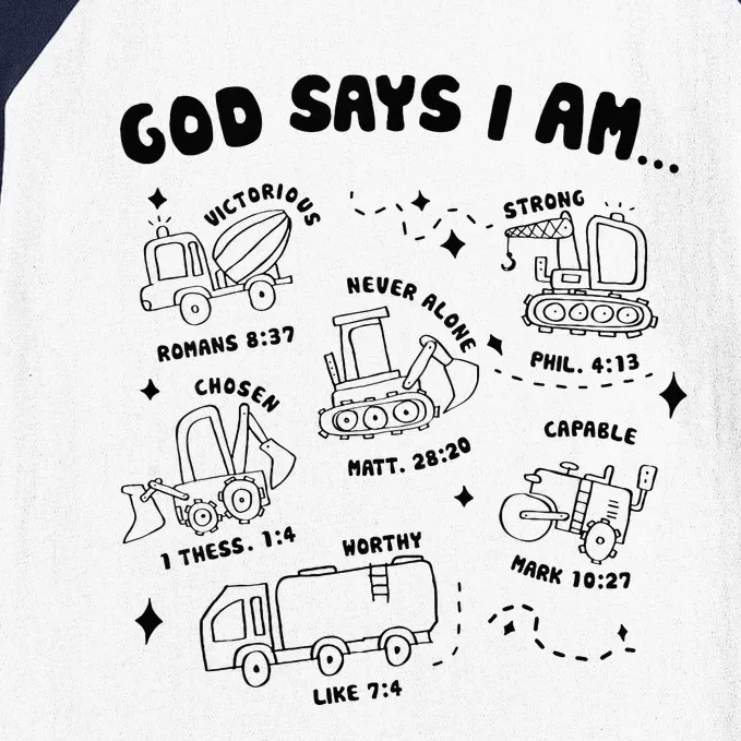 God Says I Am Truck Construction Christian Bible Verse Baseball Sleeve Shirt