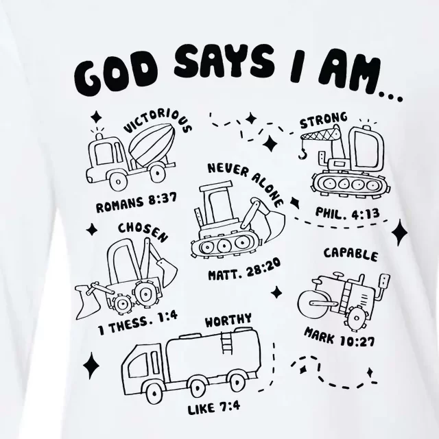 God Says I Am Truck Construction Christian Bible Verse Womens Cotton Relaxed Long Sleeve T-Shirt