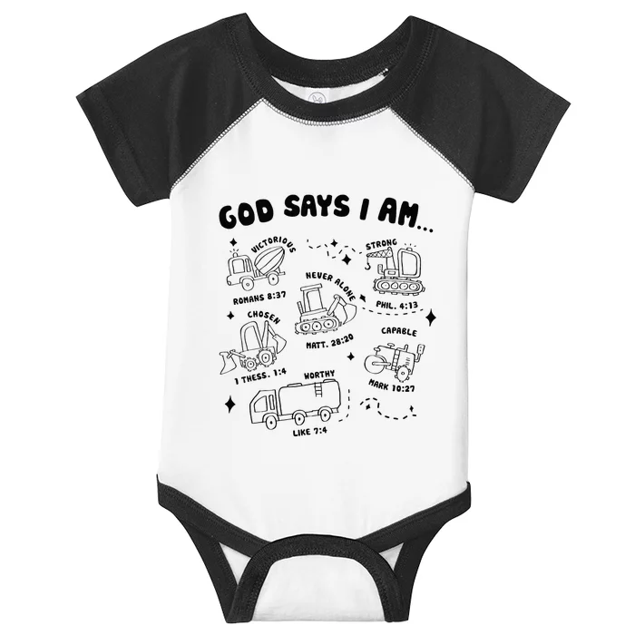 God Says I Am Truck Construction Christian Bible Verse Infant Baby Jersey Bodysuit