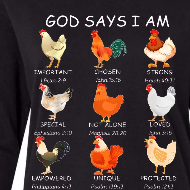 God Says I Am Bible Verse Christian Farm Chickens Religious Womens Cotton Relaxed Long Sleeve T-Shirt