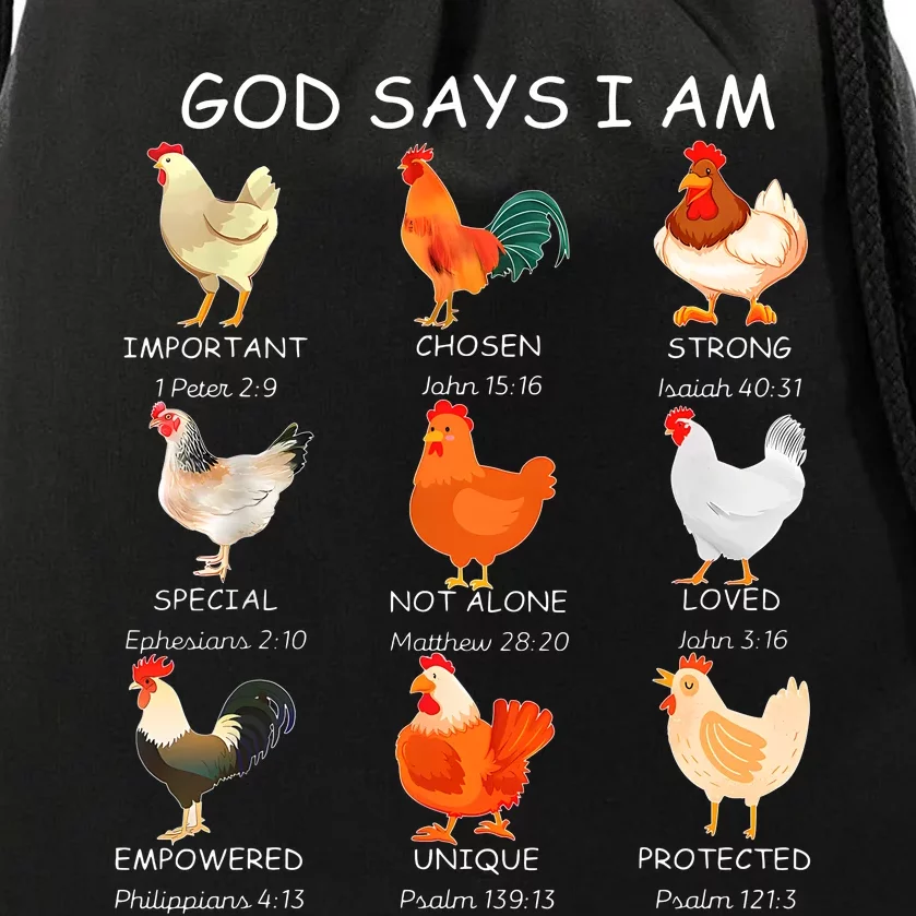 God Says I Am Bible Verse Christian Farm Chickens Religious Drawstring Bag