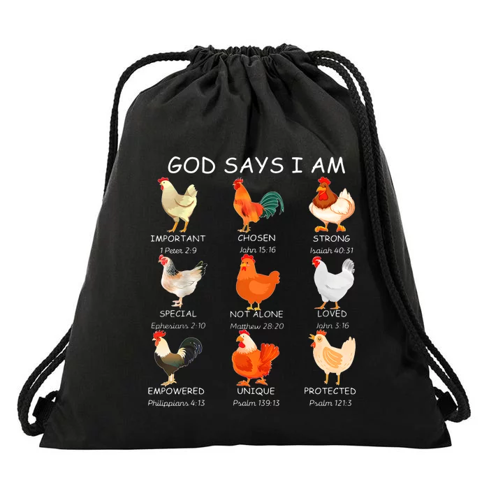 God Says I Am Bible Verse Christian Farm Chickens Religious Drawstring Bag