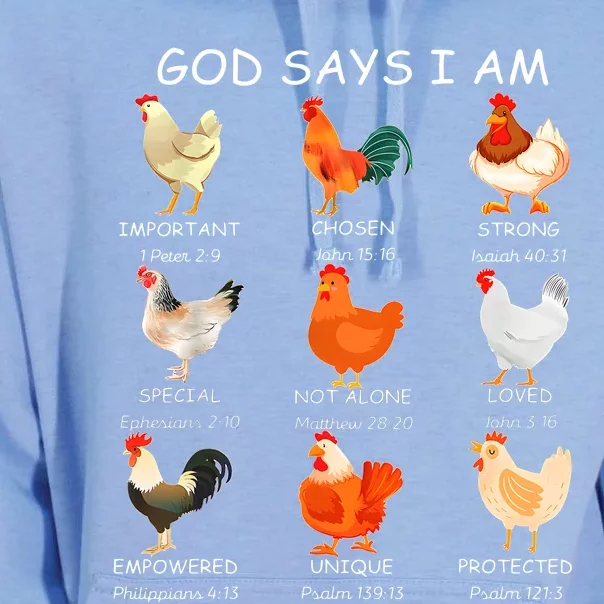 God Says I Am Bible Verse Christian Farm Chickens Religious Unisex Surf Hoodie