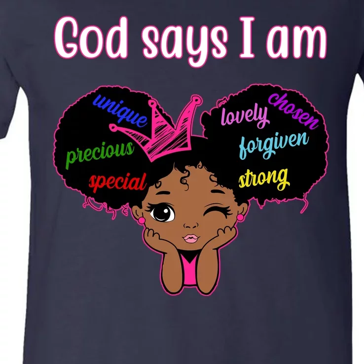 God Say I Am Black Female V-Neck T-Shirt