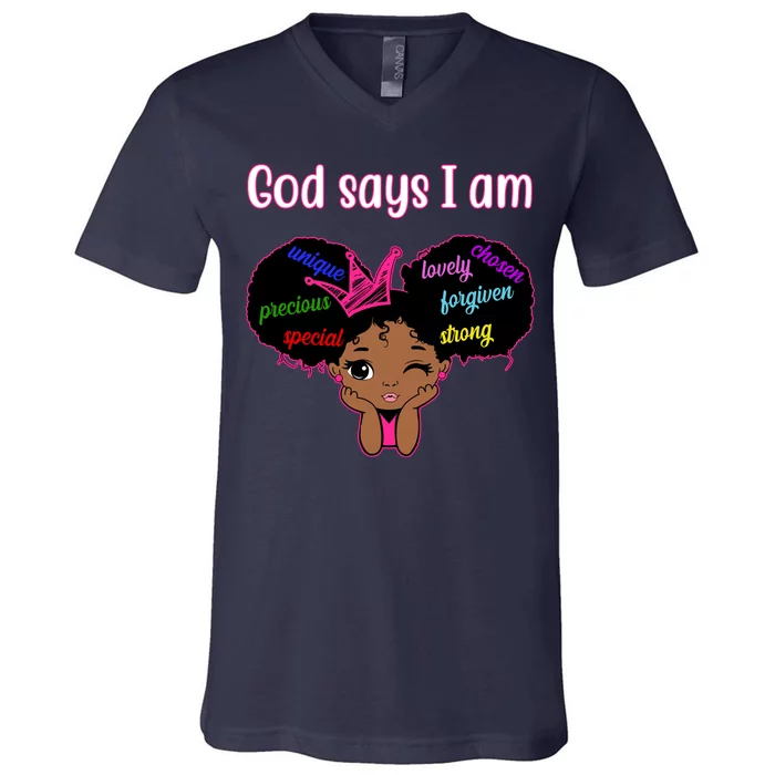 God Say I Am Black Female V-Neck T-Shirt