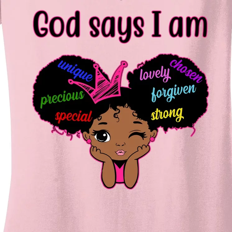 God Say I Am Black Female Women's V-Neck T-Shirt