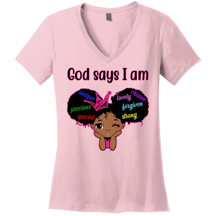 God Say I Am Black Female Women's V-Neck T-Shirt