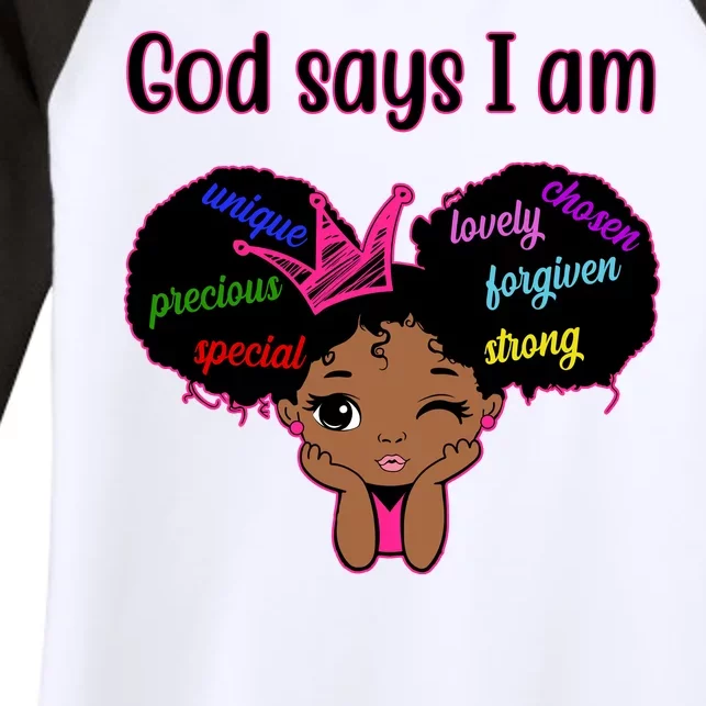 God Say I Am Black Female Women's Tri-Blend 3/4-Sleeve Raglan Shirt