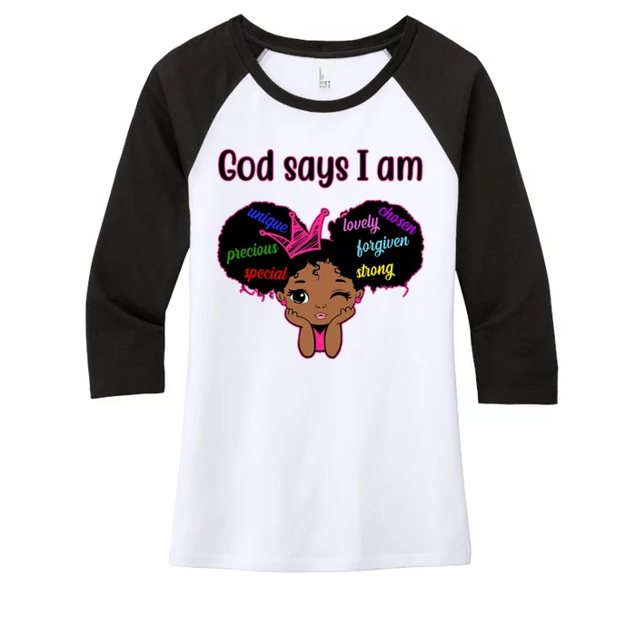 God Say I Am Black Female Women's Tri-Blend 3/4-Sleeve Raglan Shirt