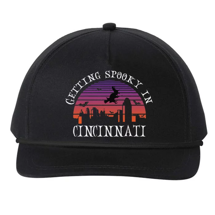 Getting Spooky In Cincinnati Halloween Witch Bats Scene Snapback Five-Panel Rope Hat