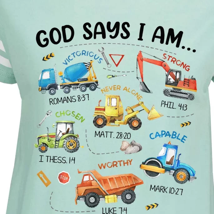 God Says I Am Construction Bible Verse Truck Enza Ladies Jersey Football T-Shirt