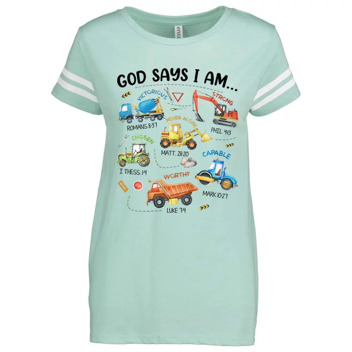 God Says I Am Construction Bible Verse Truck Enza Ladies Jersey Football T-Shirt