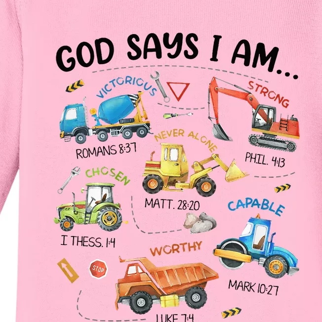 God Says I Am Construction Bible Verse Truck Baby Long Sleeve Bodysuit