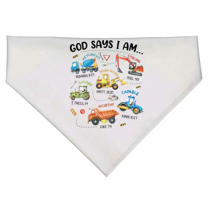 God Says I Am Construction Bible Verse Truck USA-Made Doggie Bandana