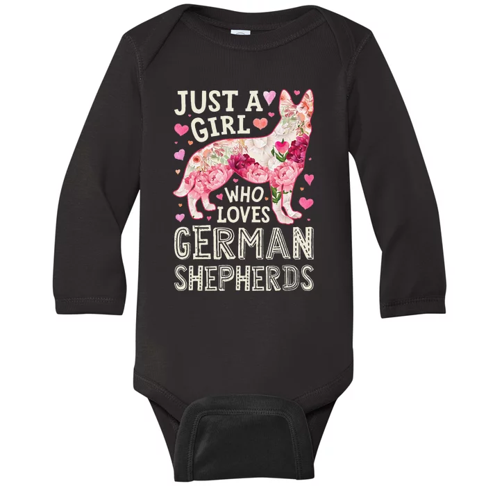 German Shepherd Just A Who Loves Dog Flower Floral Baby Long Sleeve Bodysuit