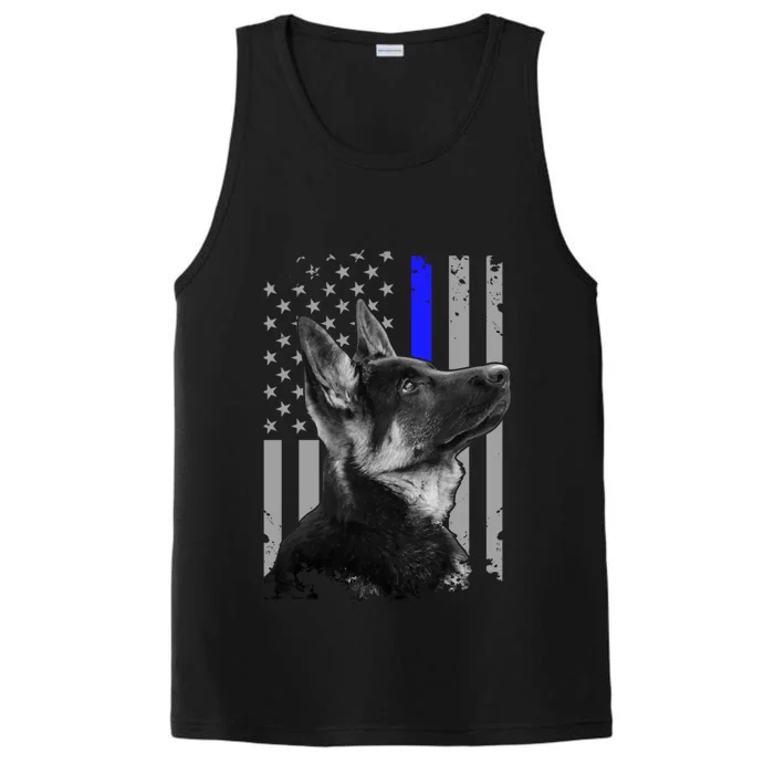 Ger Shepherd K9 Unit Thin Blue Line Flag Police Gift Performance Tank