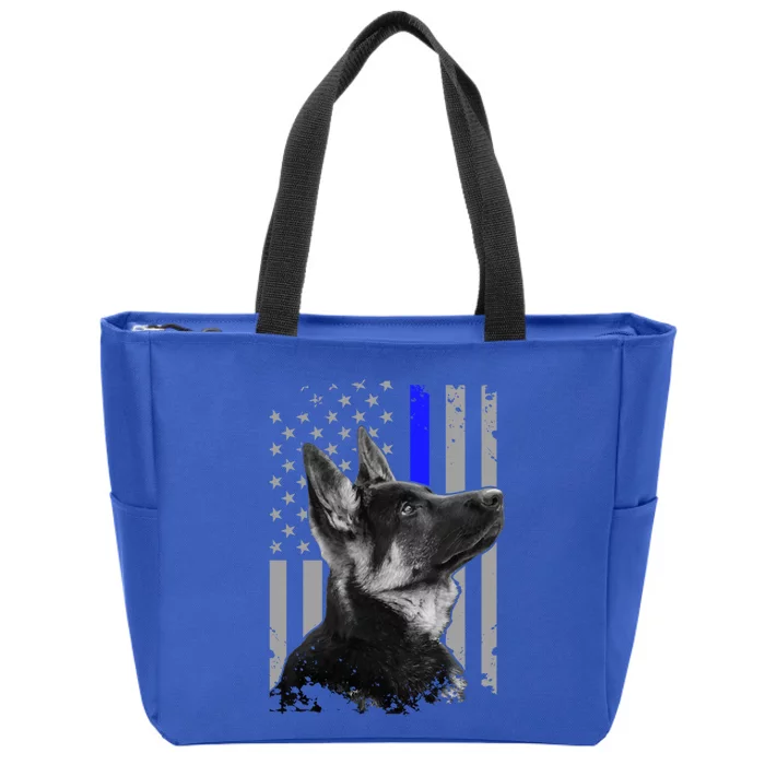 Ger Shepherd K9 Unit Thin Blue Line Flag Police Gift Zip Tote Bag