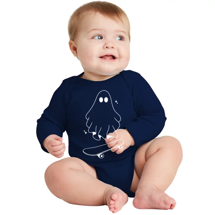 Ghost Skateboard Lazy Halloween Costume Funny Skateboarding Gift Baby Long Sleeve Bodysuit