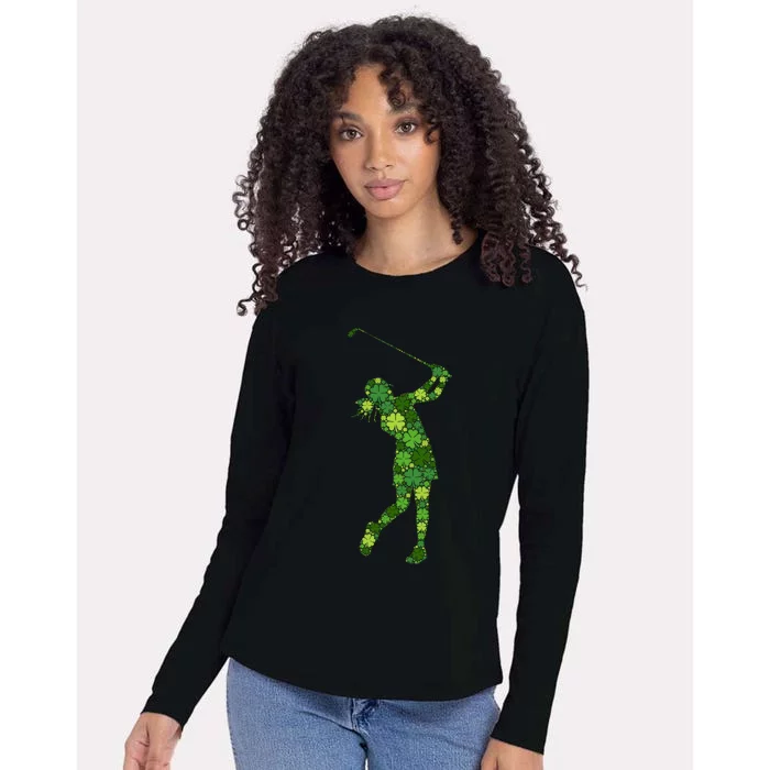 Golf Swing Lucky Green Shamrock Clover Cool Gift St Patricks Day Gift Womens Cotton Relaxed Long Sleeve T-Shirt