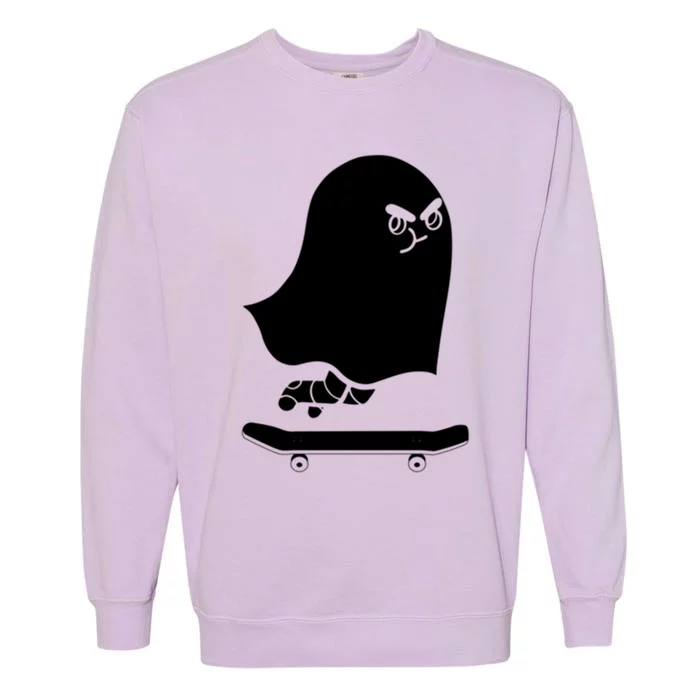 Ghost Skateboard Lazy Halloween Costume Spooktacular Gift Garment-Dyed Sweatshirt