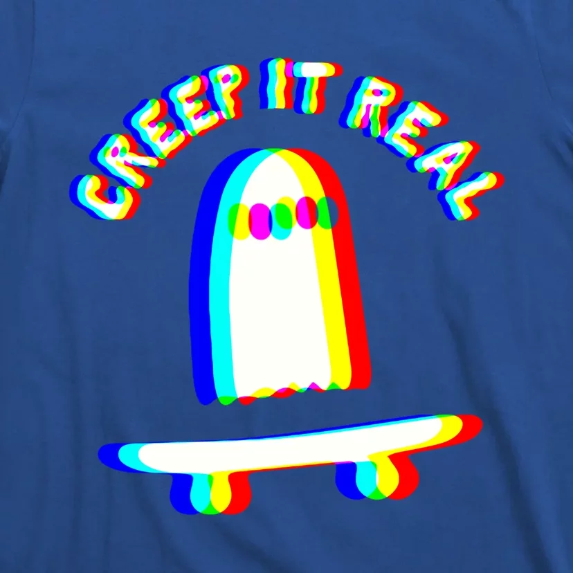 Ghost Skateboard Lazy Halloween Creep It Real Ghost Funny Gift T-Shirt