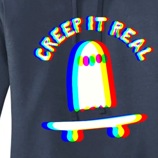 Ghost Skateboard Lazy Halloween Creep It Real Ghost Funny Gift Women's Pullover Hoodie