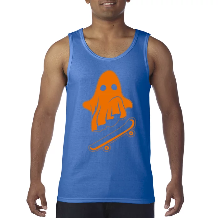 Ghost Skateboard Lazy Halloween Costume Funny Skateboarding Gift Tank Top