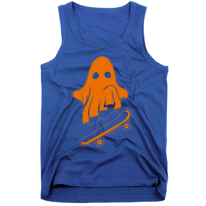 Ghost Skateboard Lazy Halloween Costume Funny Skateboarding Gift Tank Top