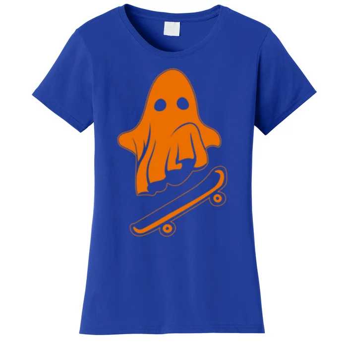 Ghost Skateboard Lazy Halloween Costume Funny Skateboarding Gift Women's T-Shirt