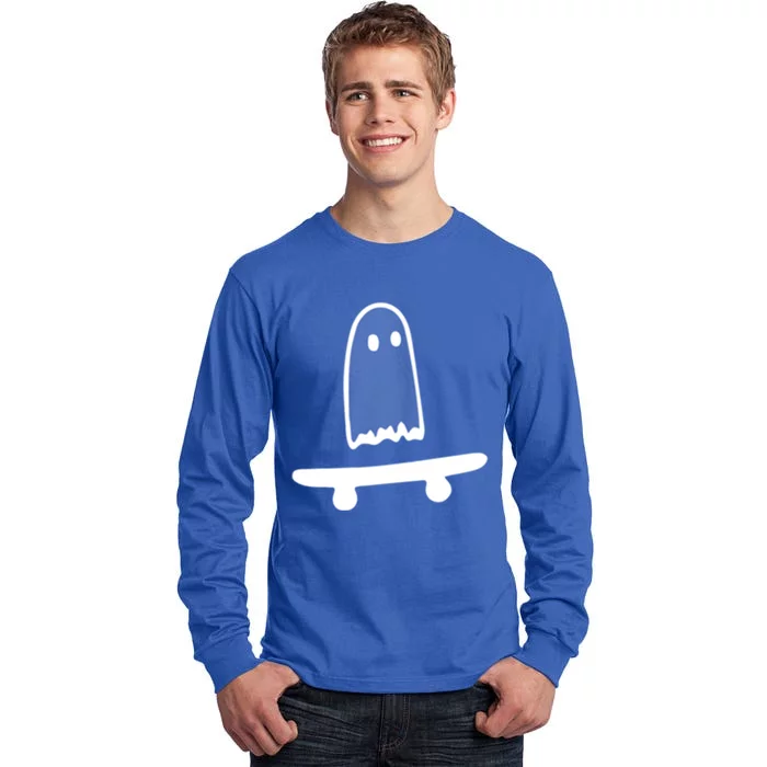 Ghost Skateboard Lazy Halloween Costume Funny Skateboarding Cute Gift Tall Long Sleeve T-Shirt