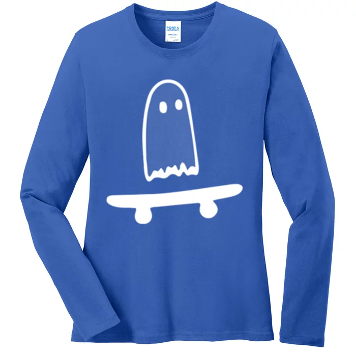 Ghost Skateboard Lazy Halloween Costume Funny Skateboarding Cute Gift Ladies Long Sleeve Shirt