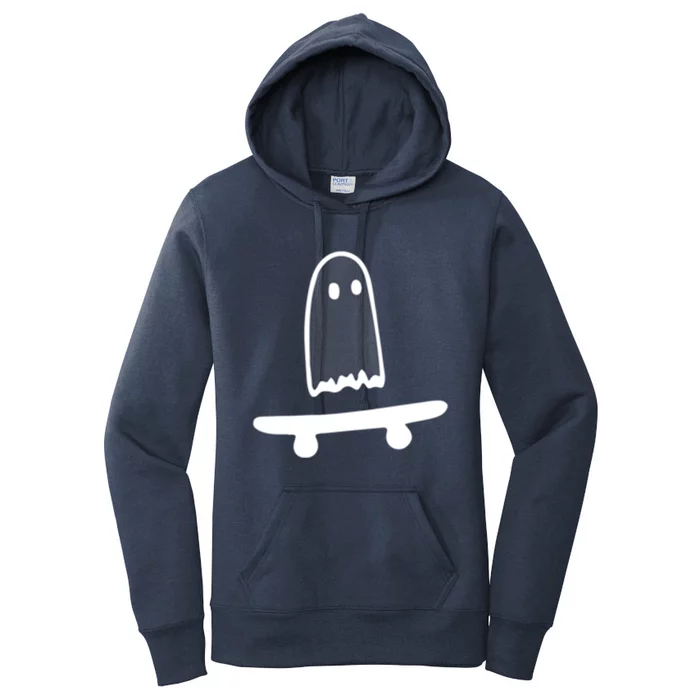 Ghost Skateboard Lazy Halloween Costume Funny Skateboarding Cute Gift Women's Pullover Hoodie