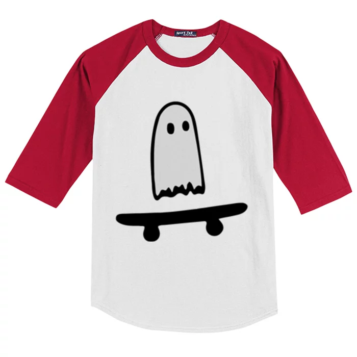 Ghost Skateboard Lazy Halloween Costume Funny Skateboarding Cute Gift Kids Colorblock Raglan Jersey