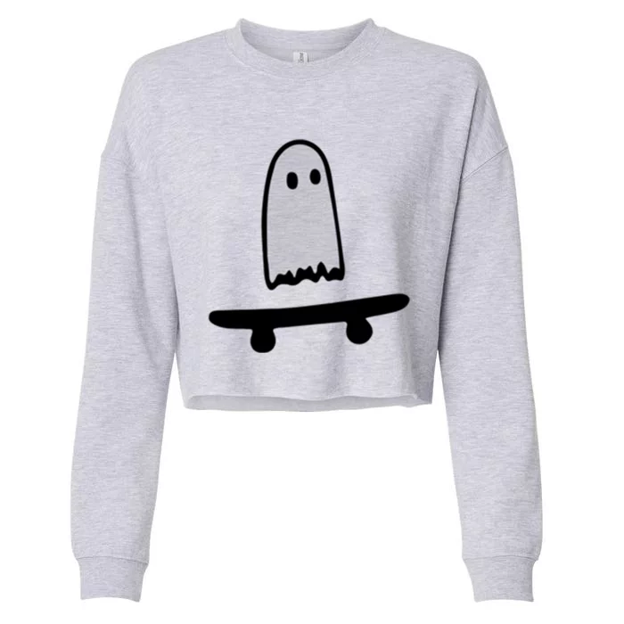 Ghost Skateboard Lazy Halloween Costume Funny Skateboarding Cute Gift Cropped Pullover Crew