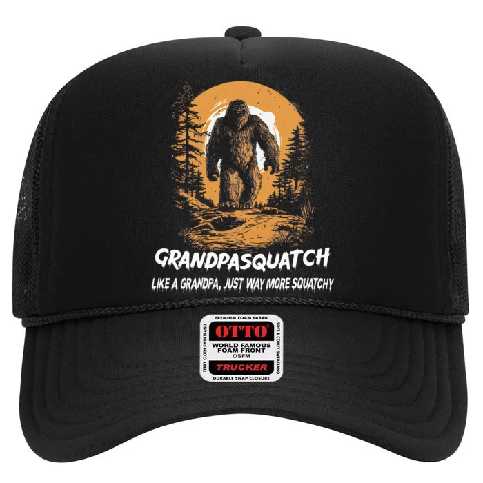 Grandpa Squatch Like A Grandpa Just Way More Squatchy High Crown Mesh Trucker Hat