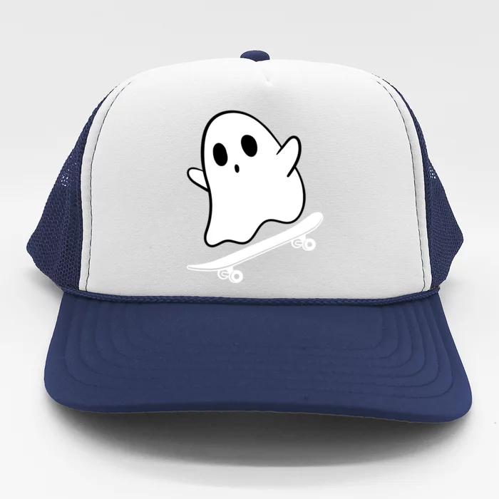 Ghost Skateboard Lazy Halloween Costume Funny Skateboarding Gift Trucker Hat