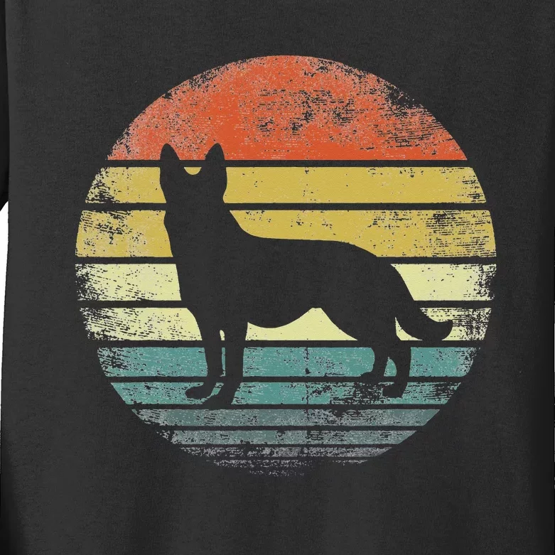 German Shepherd Lover Owner Gift Retro Sunset Dog Kids Long Sleeve Shirt